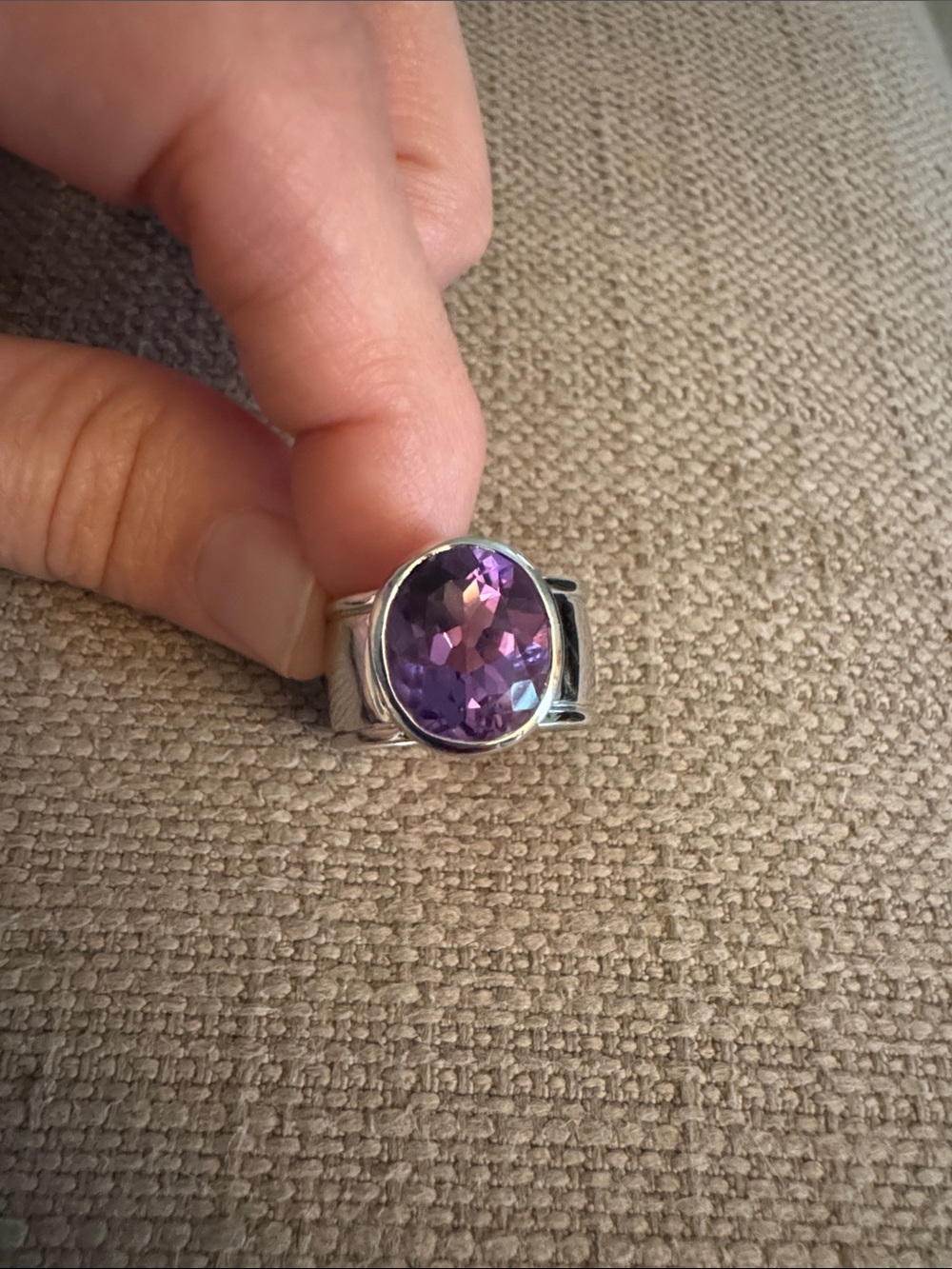 JTV Sterling Silver Amethyst-Color Oval Statement Ring